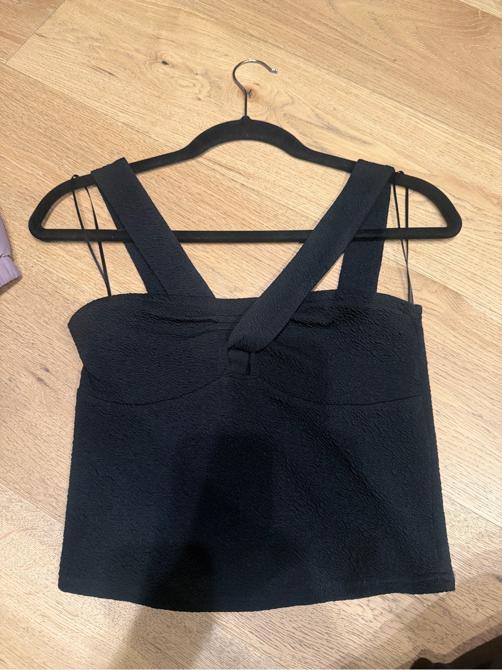 Aqua Black Textured Wide-Strap cross neck Top